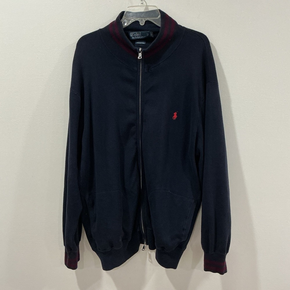 Vintage Polo Ralph Lauren Track Jacket Navy Blue Red Size 2XB Preppy Americana
